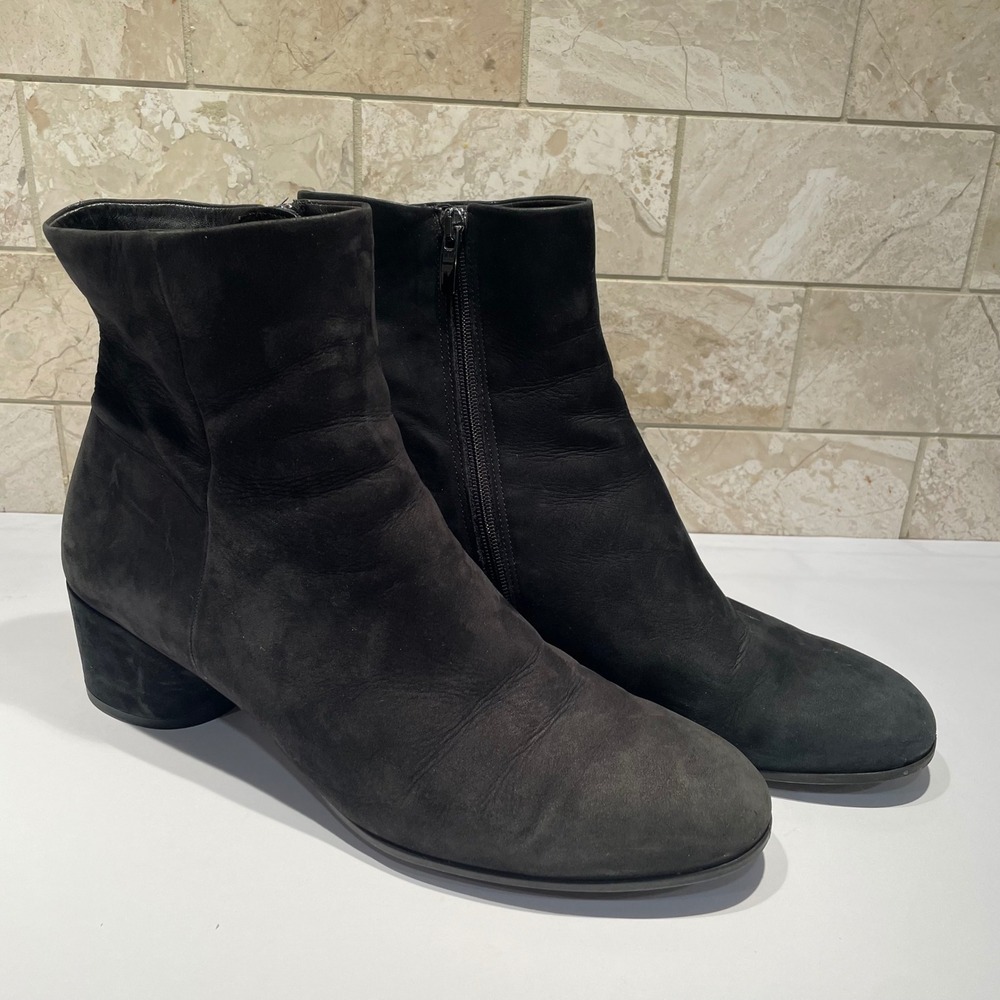 Ecco Shape 35 Black Nubuck Leather Block Heel Ankle Boots Size EU 42 US‎ 11.5